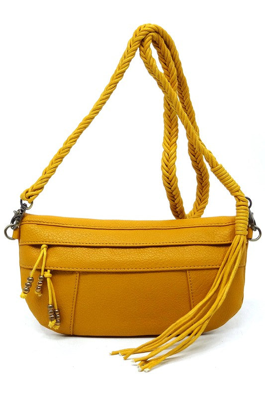 Braided Tassel Strap Crossbody Bag