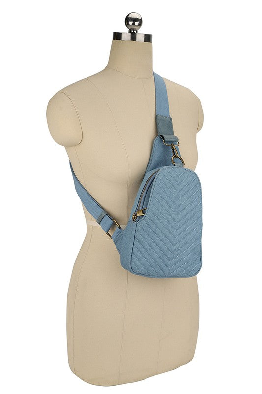 Let's Go Quilted Denim Sling Bag