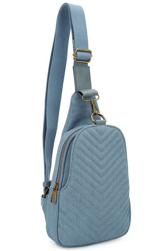 Let's Go Quilted Denim Sling Bag