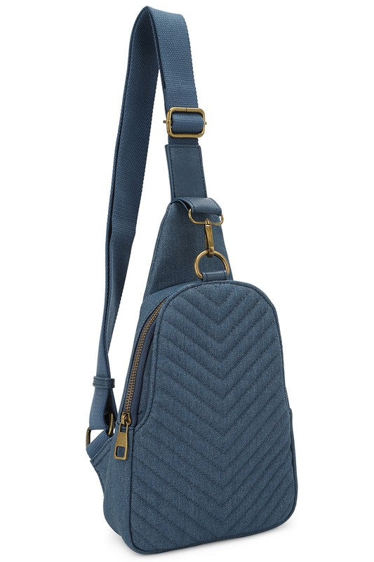 Let's Go Quilted Denim Sling Bag