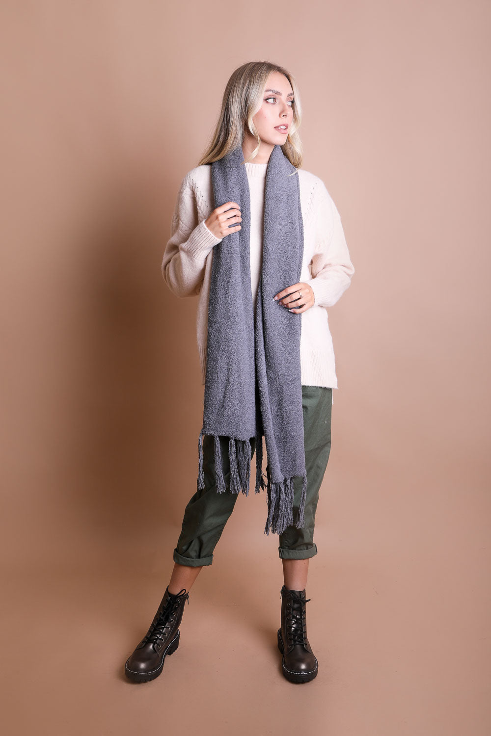 Snuggle Up Soft Boucle Tassel Scarf