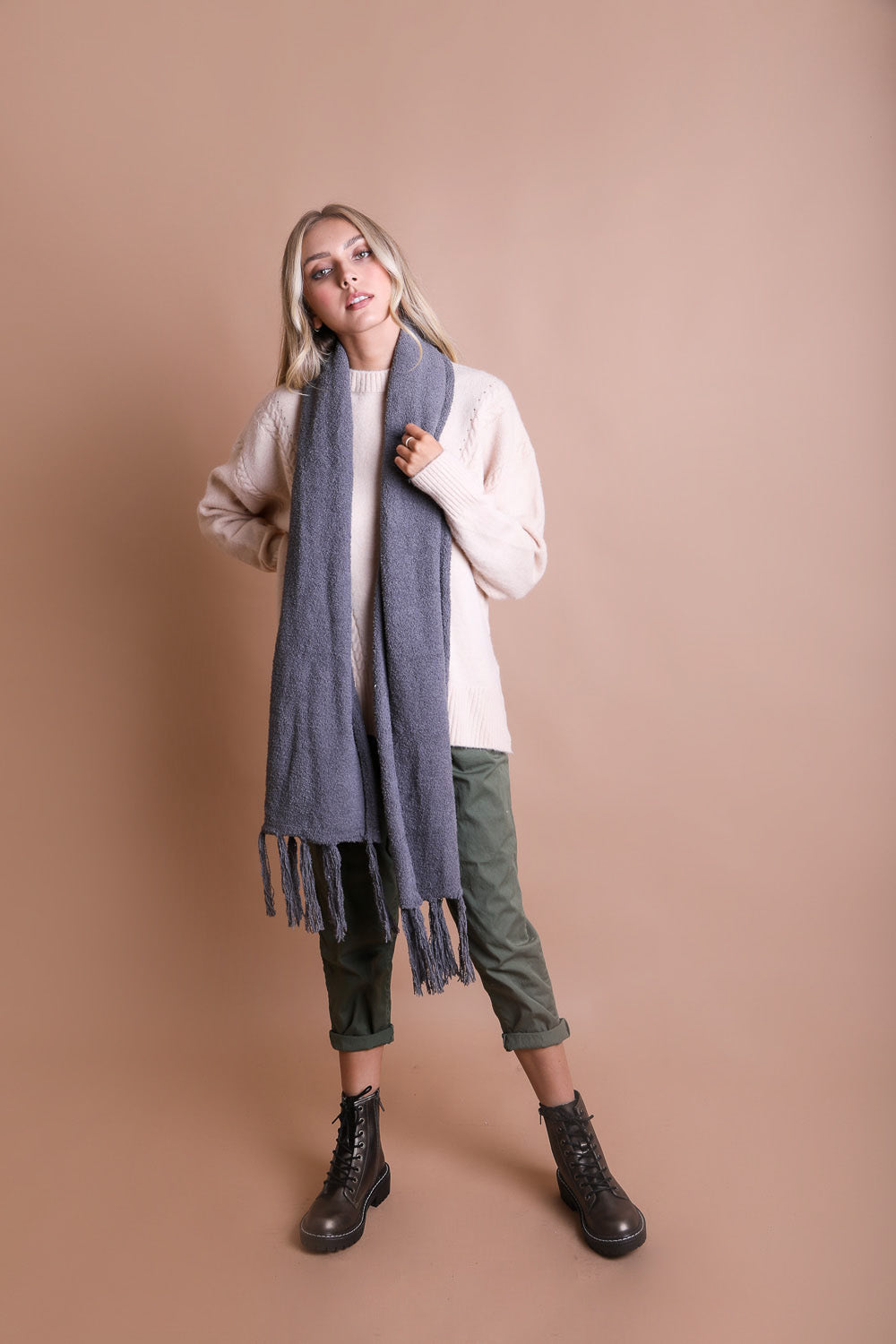 Snuggle Up Soft Boucle Tassel Scarf