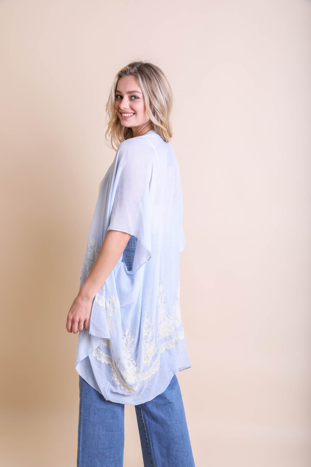 Tropical Nights Floral Embroidered Stitched Kimono