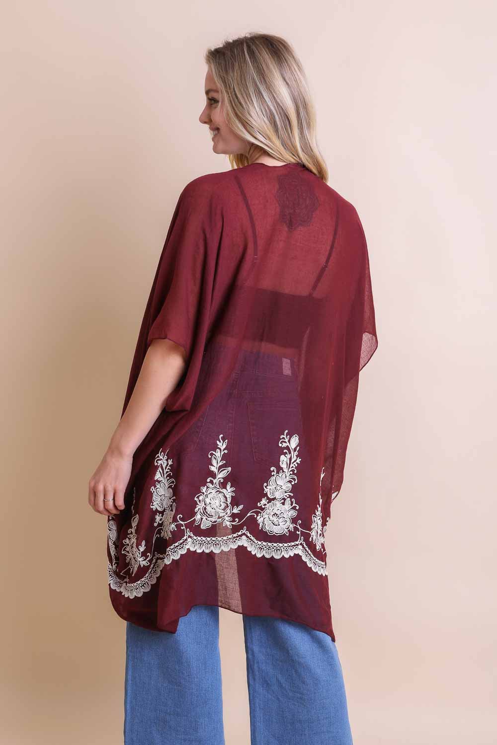 Tropical Nights Floral Embroidered Stitched Kimono