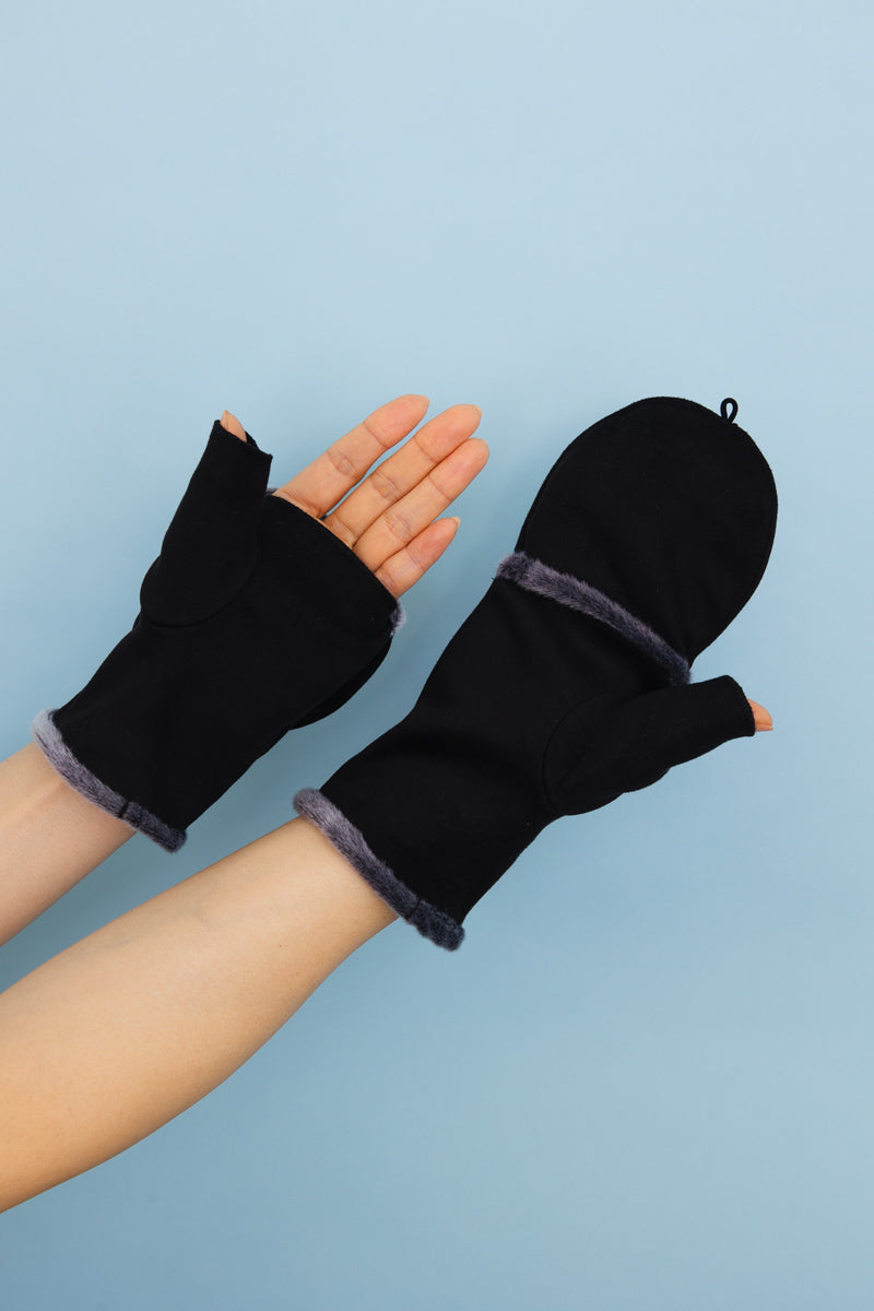 Convertible Faux Suede Fingerless Mittens