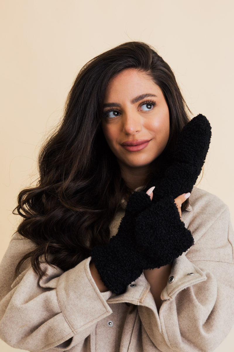 Foldable Texting Gloves with Sherpa Fleece Mittens