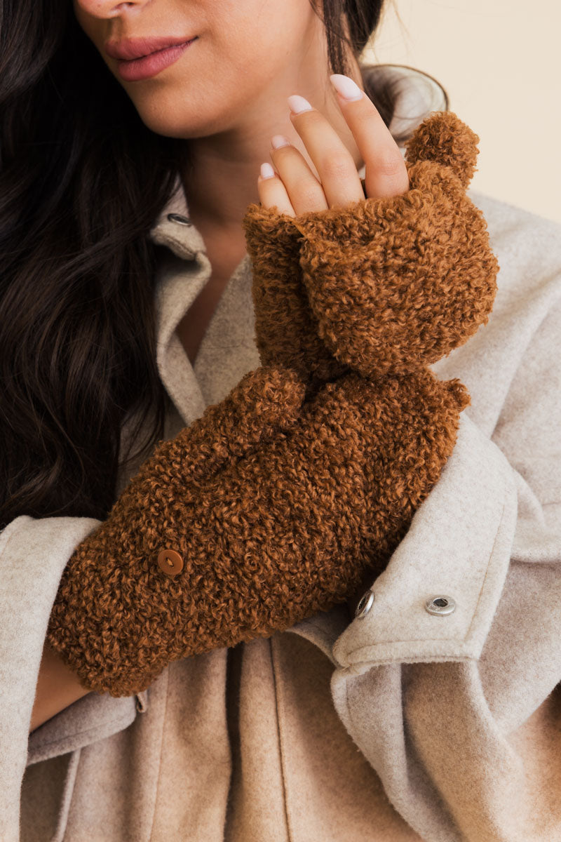 Foldable Texting Gloves with Sherpa Fleece Mittens