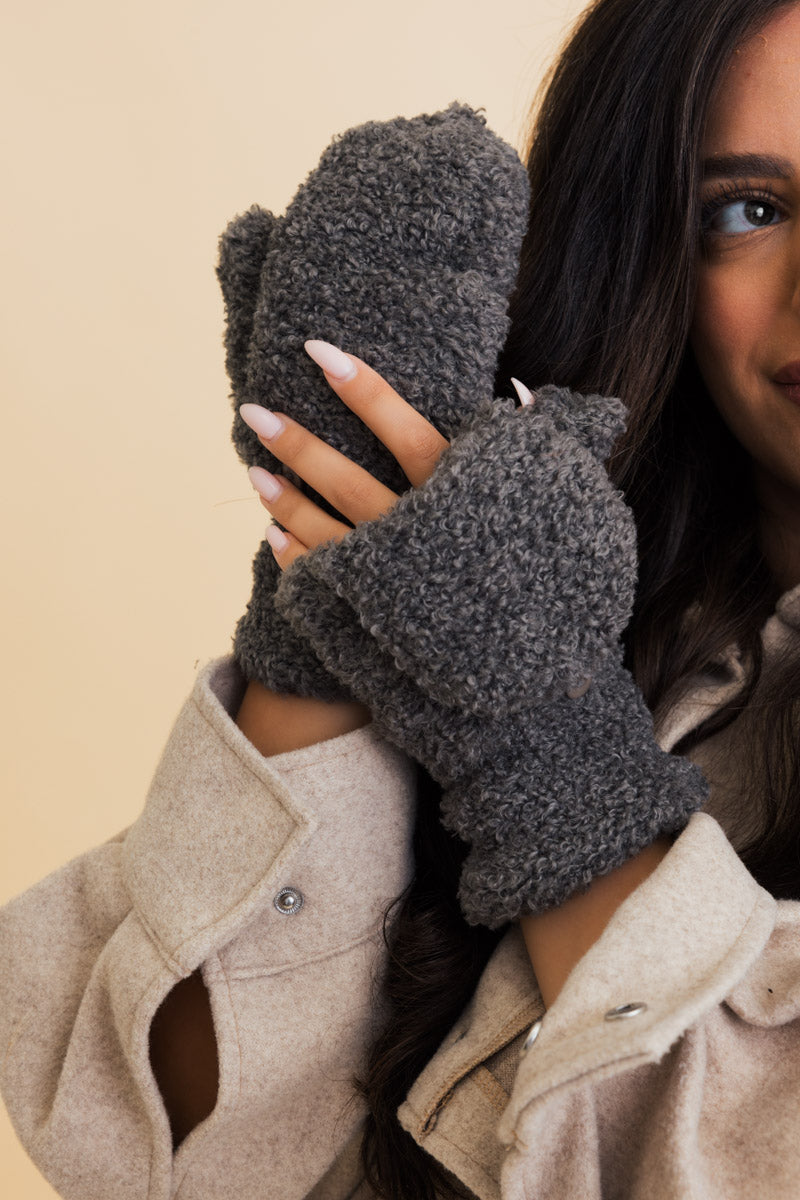 Foldable Texting Gloves with Sherpa Fleece Mittens