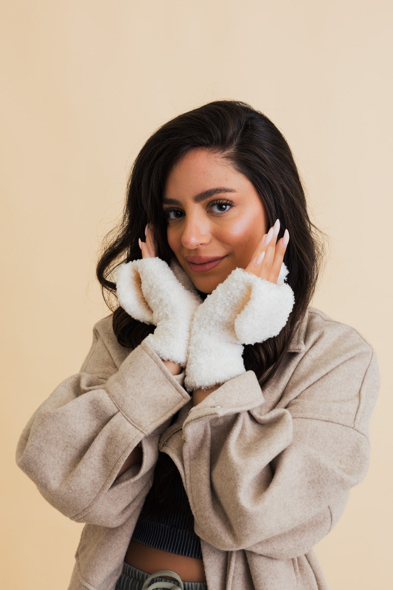 Foldable Texting Gloves with Sherpa Fleece Mittens