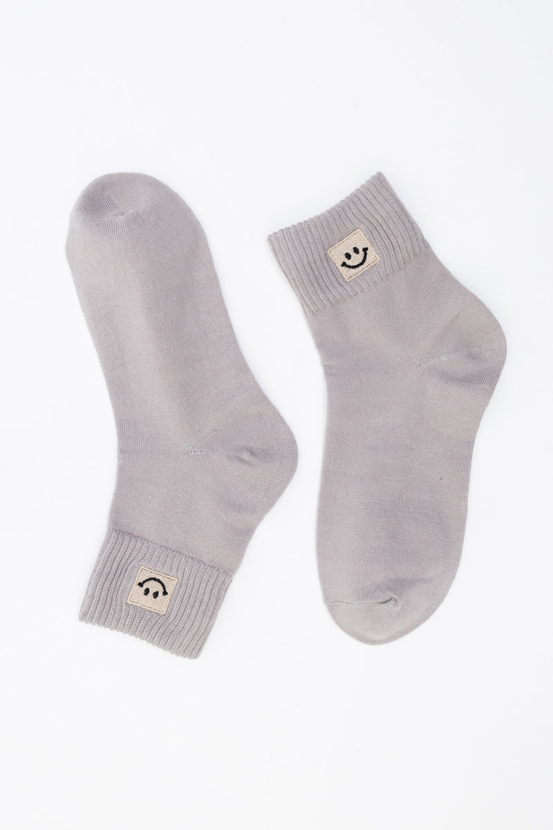 Happy Feet Embroidered Smiley Socks