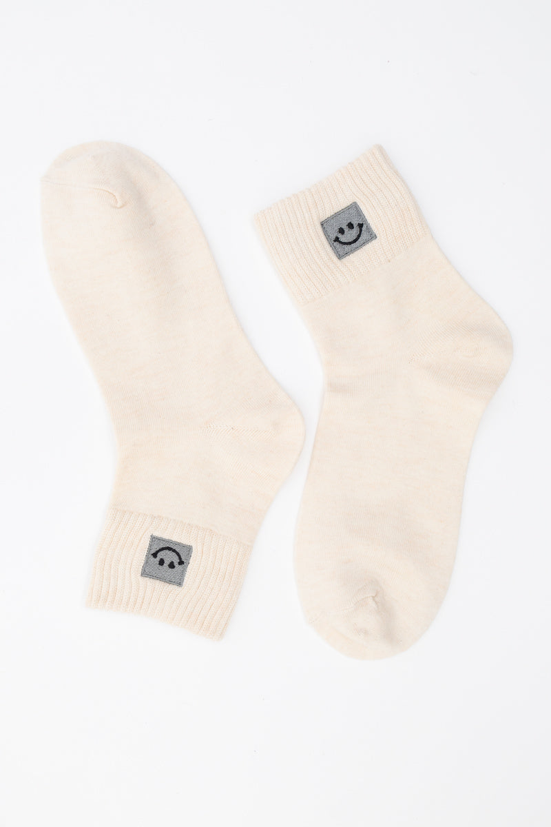 Happy Feet Embroidered Smiley Socks