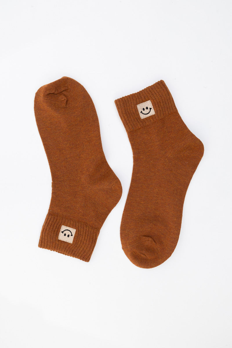 Happy Feet Embroidered Smiley Socks