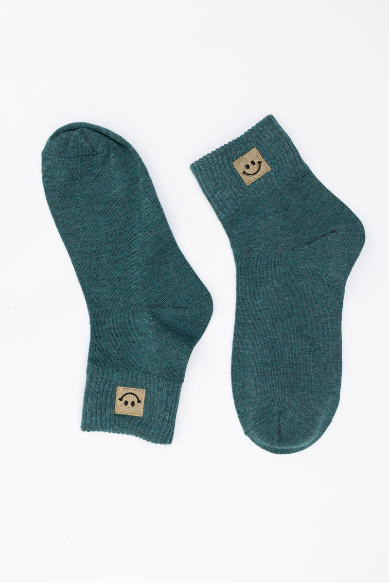 Happy Feet Embroidered Smiley Socks