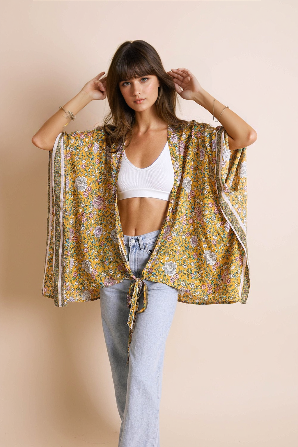 Floral Front Tie Kimono Wrap