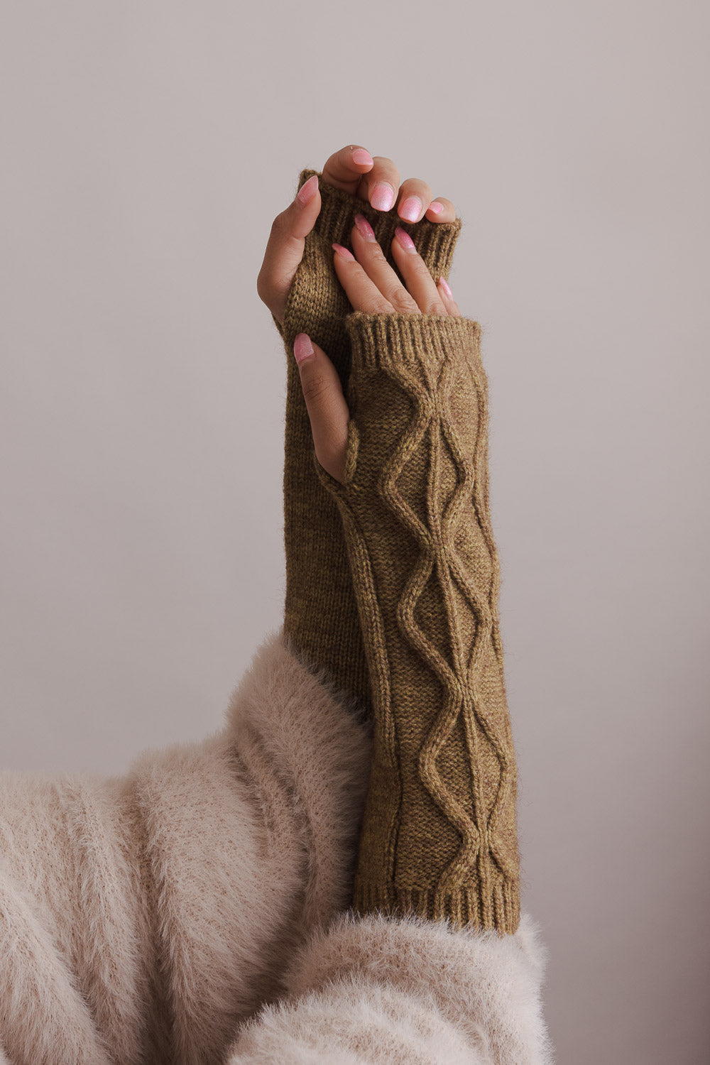 Aran Soft Knitted Arm Warmer Accessories Mustard