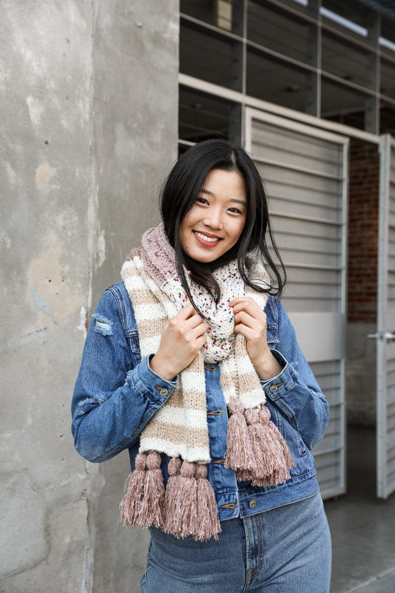 Boho Speckle Stripe Tassel Scarf Scarves