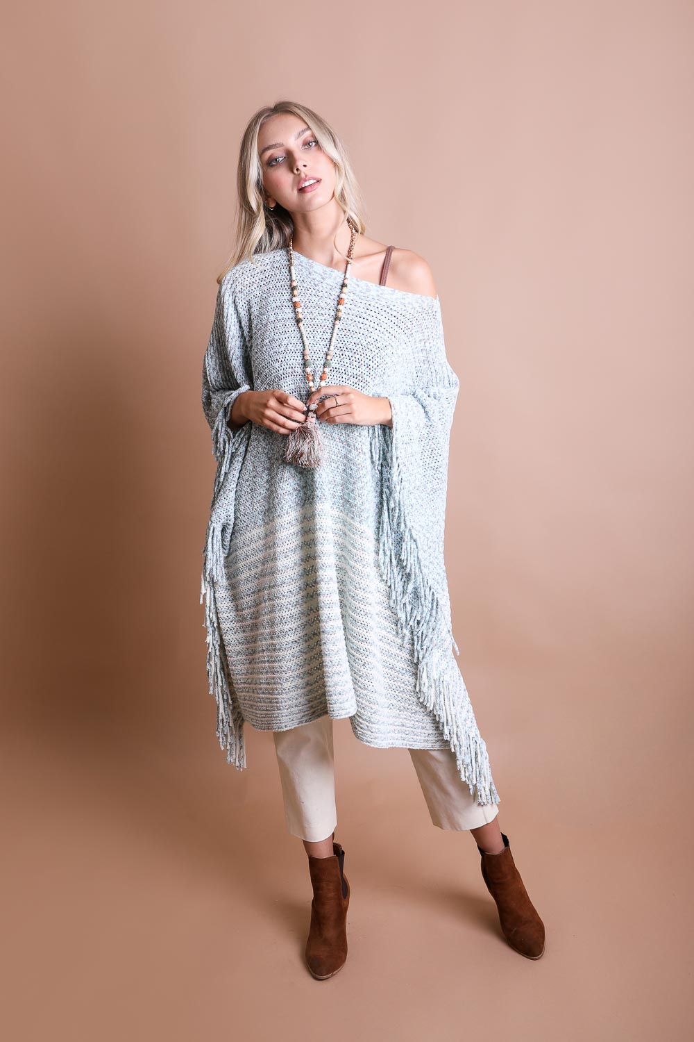 Boucle Knit Ruana Ponchos