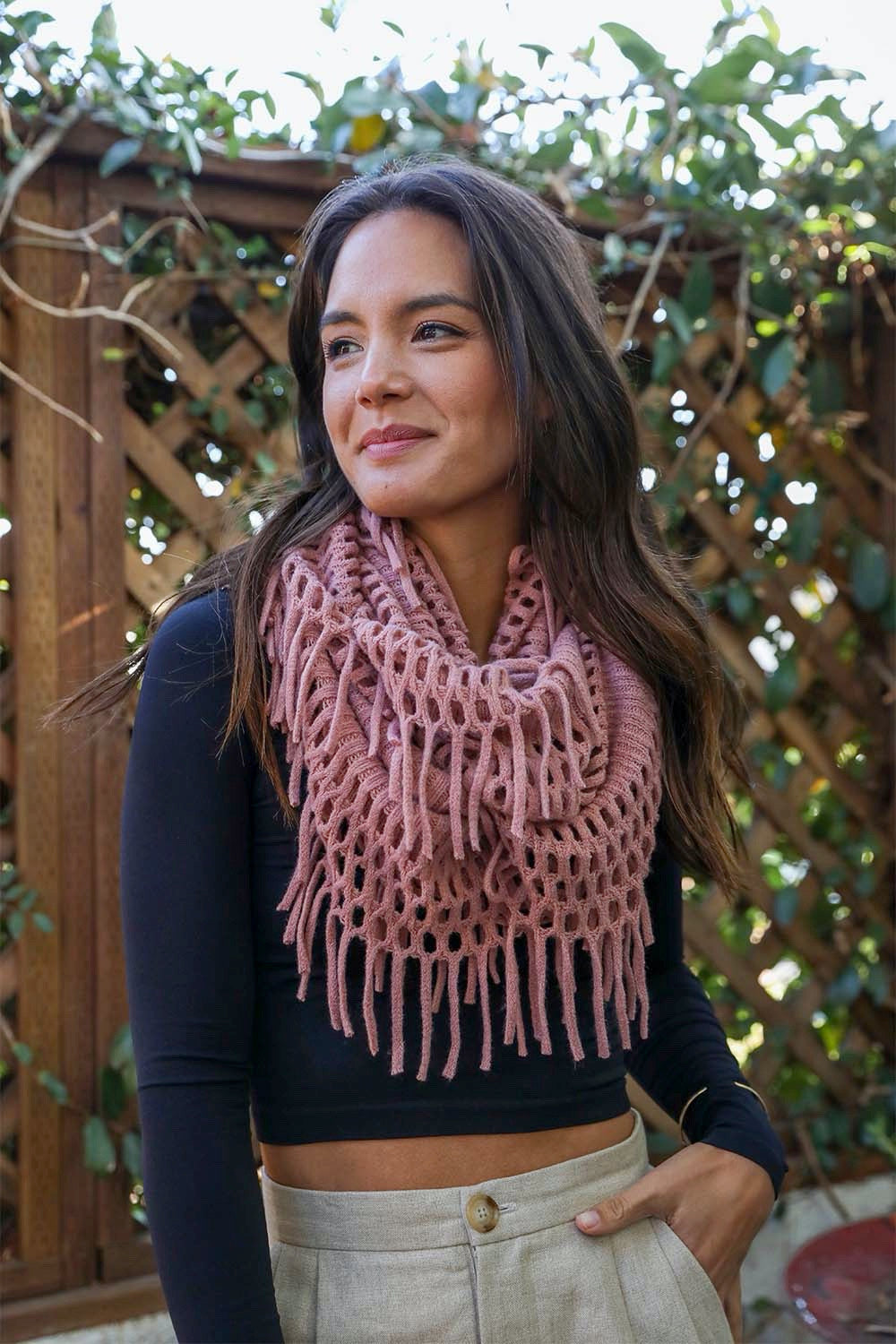 Chenille Tassel Infinity Scarf Scarves Mauve