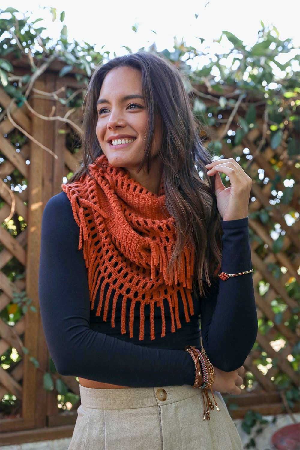 Chenille Tassel Infinity Scarf Scarves Rust