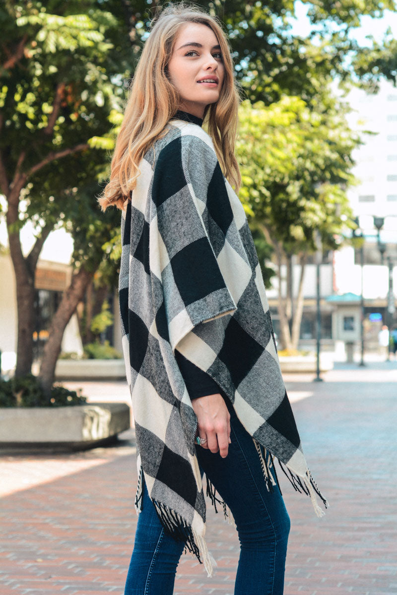 Classic Buffalo Check Tassel Poncho Ponchos