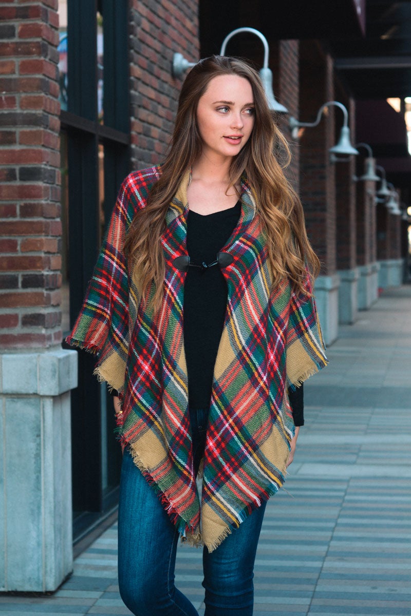 Classic Flannel Toggle Poncho Ponchos