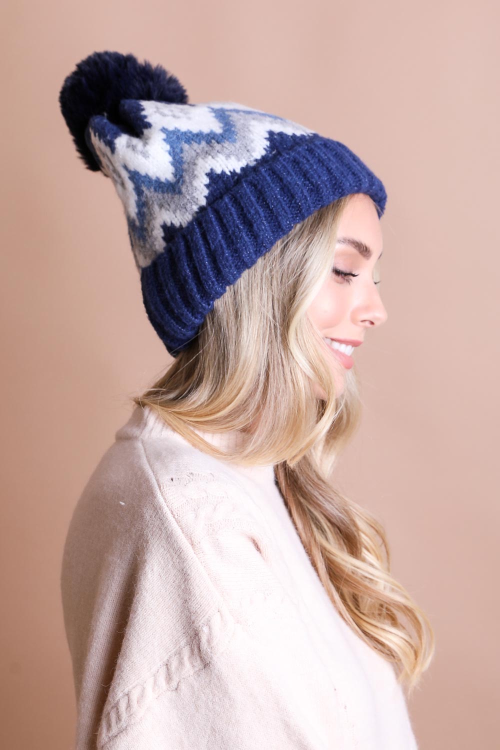 Classic Winter Pom Beanie Hats & Hair Blue