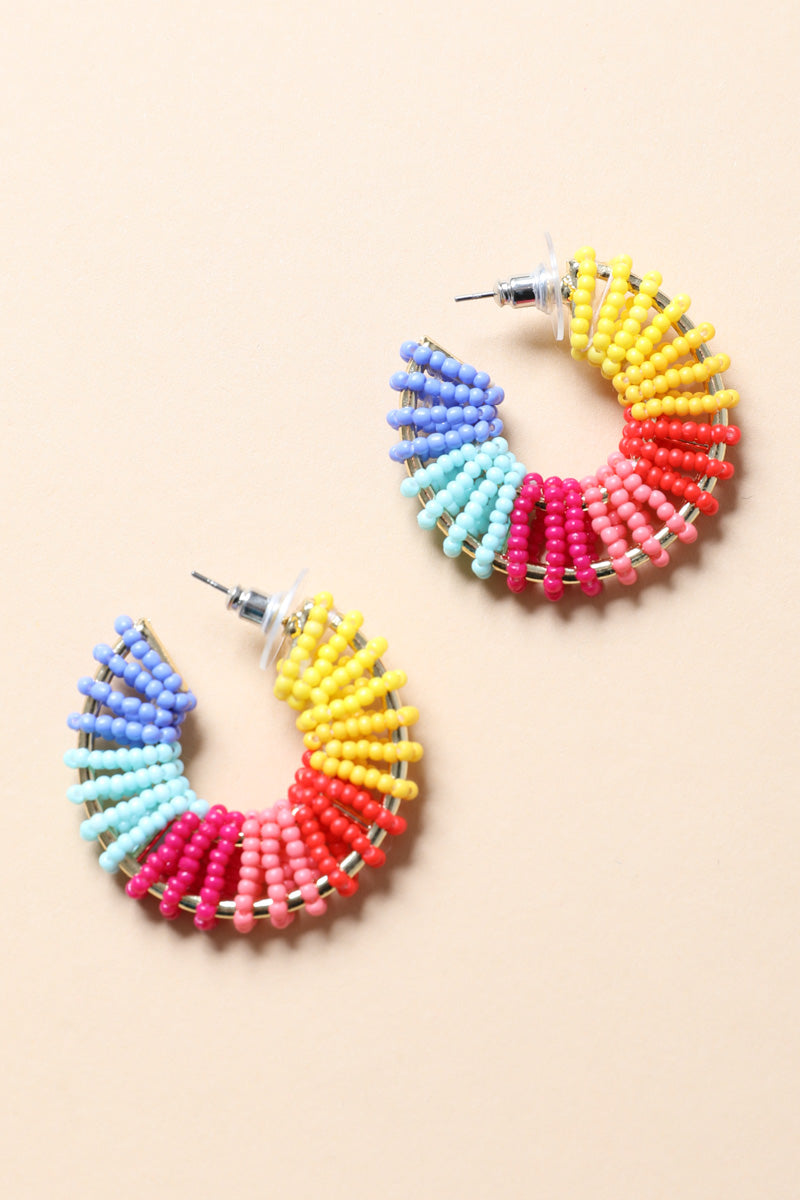 Colorful Beaded Hoop Earrings Accessories