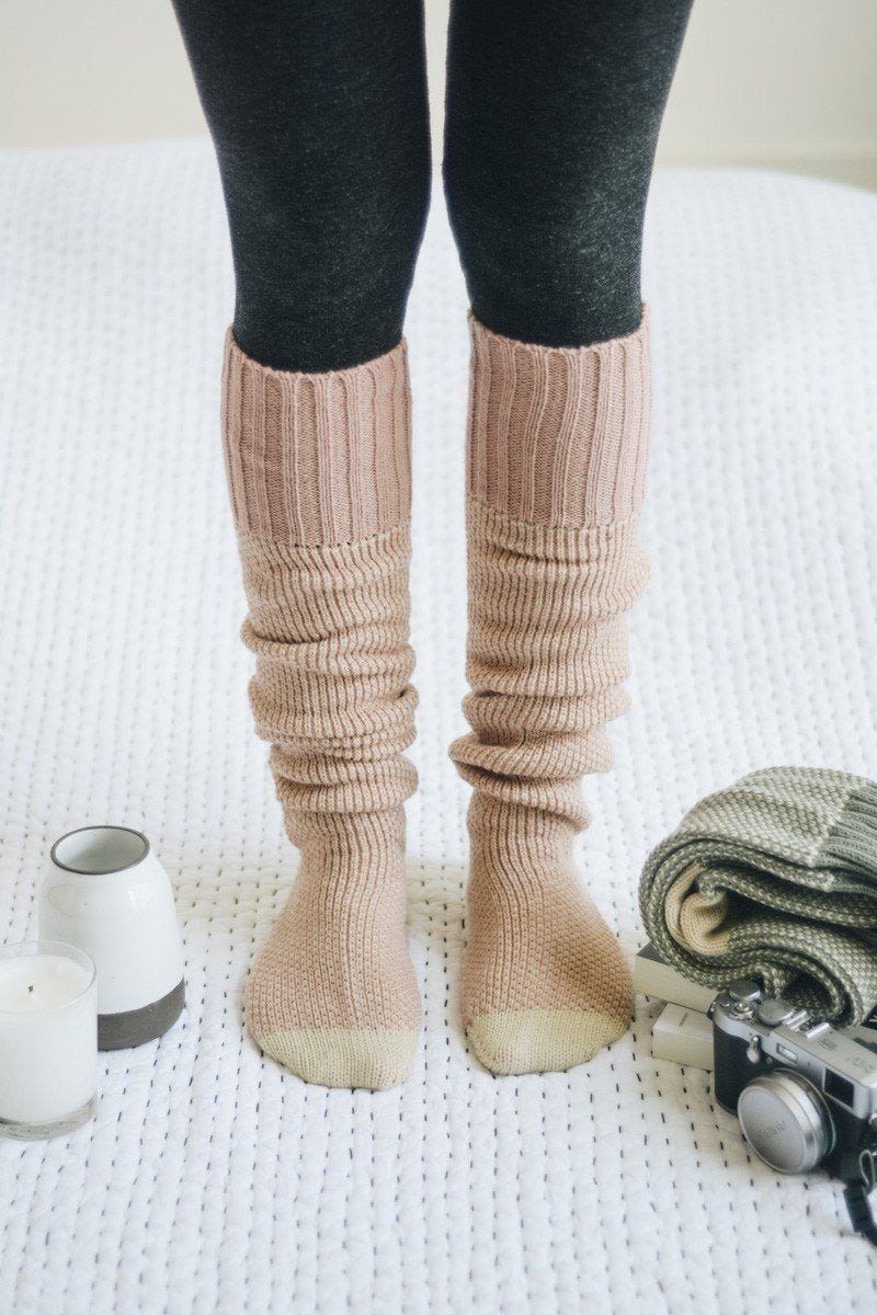 Cozy Ribbed Knit Lounge Socks Hats & Hair Pink