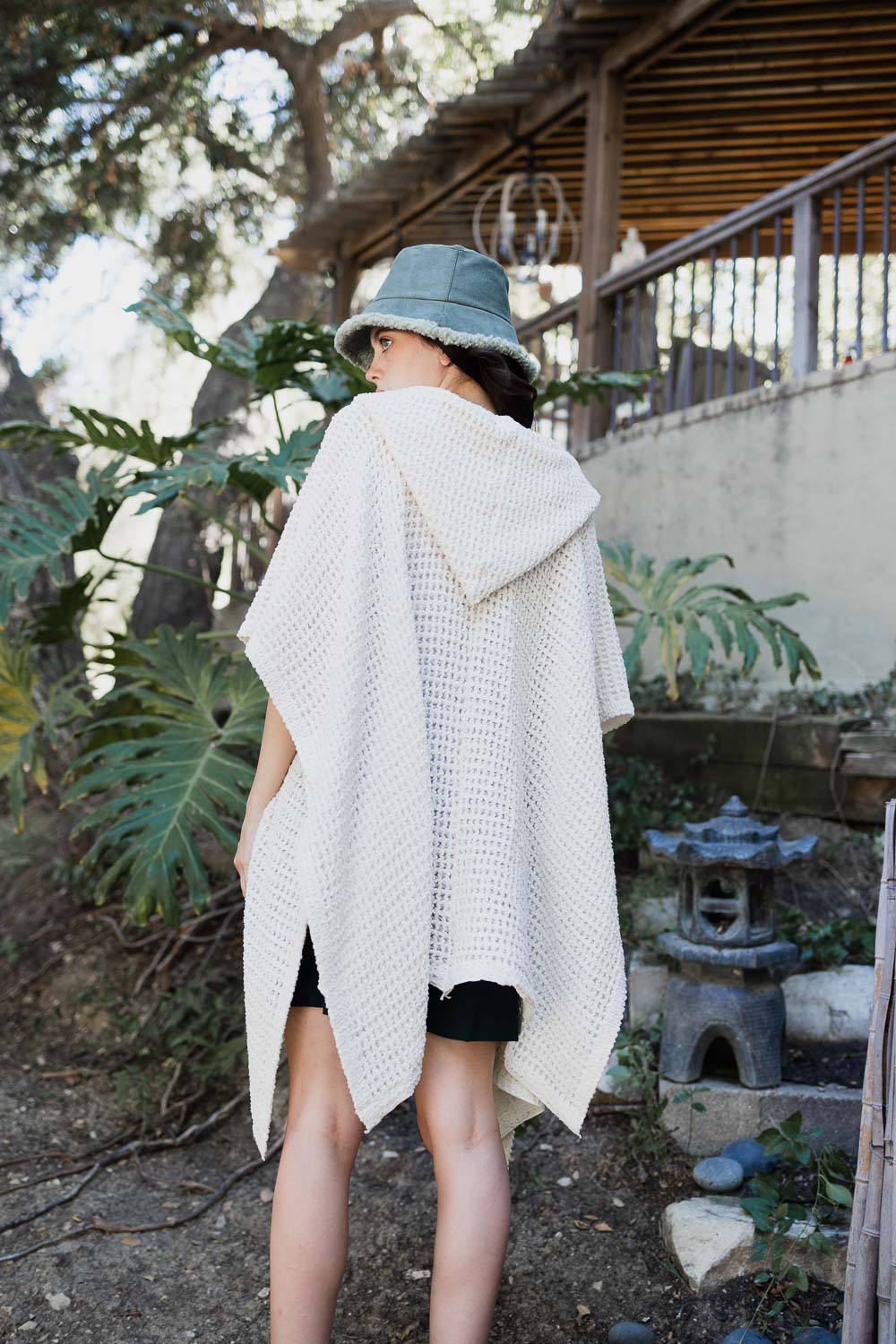 Cozy Soft Waffle Hooded Ruana Ponchos