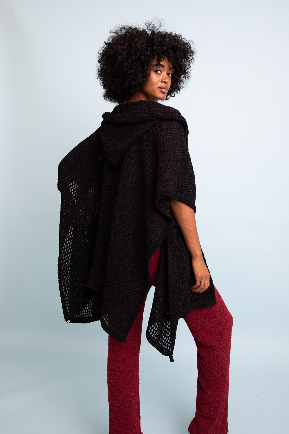 Cozy Soft Waffle Hooded Ruana Ponchos