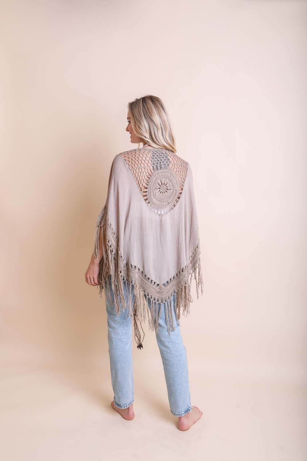 Crochet Medallion Tassel Kimono Ponchos