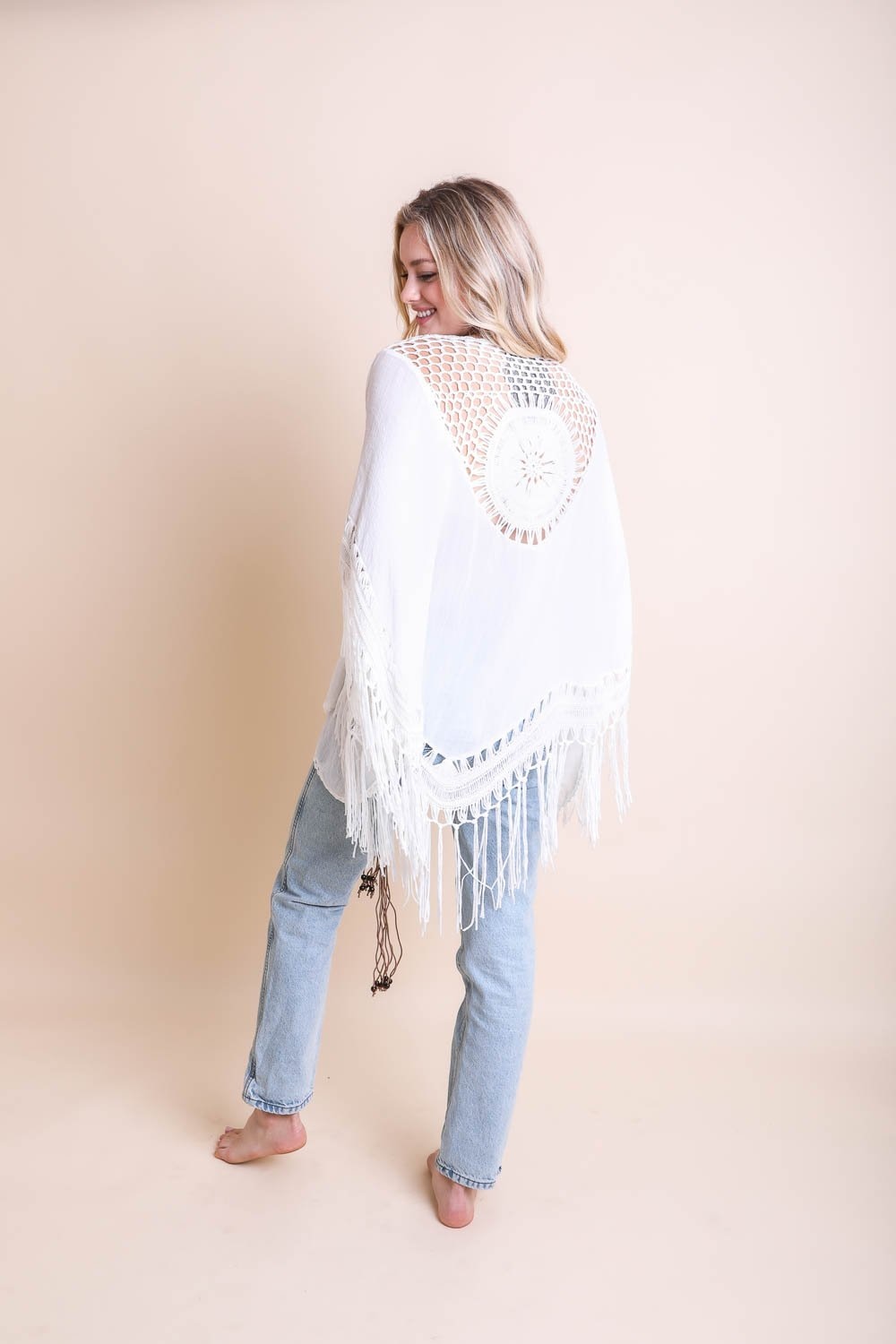 Crochet Medallion Tassel Kimono Ponchos