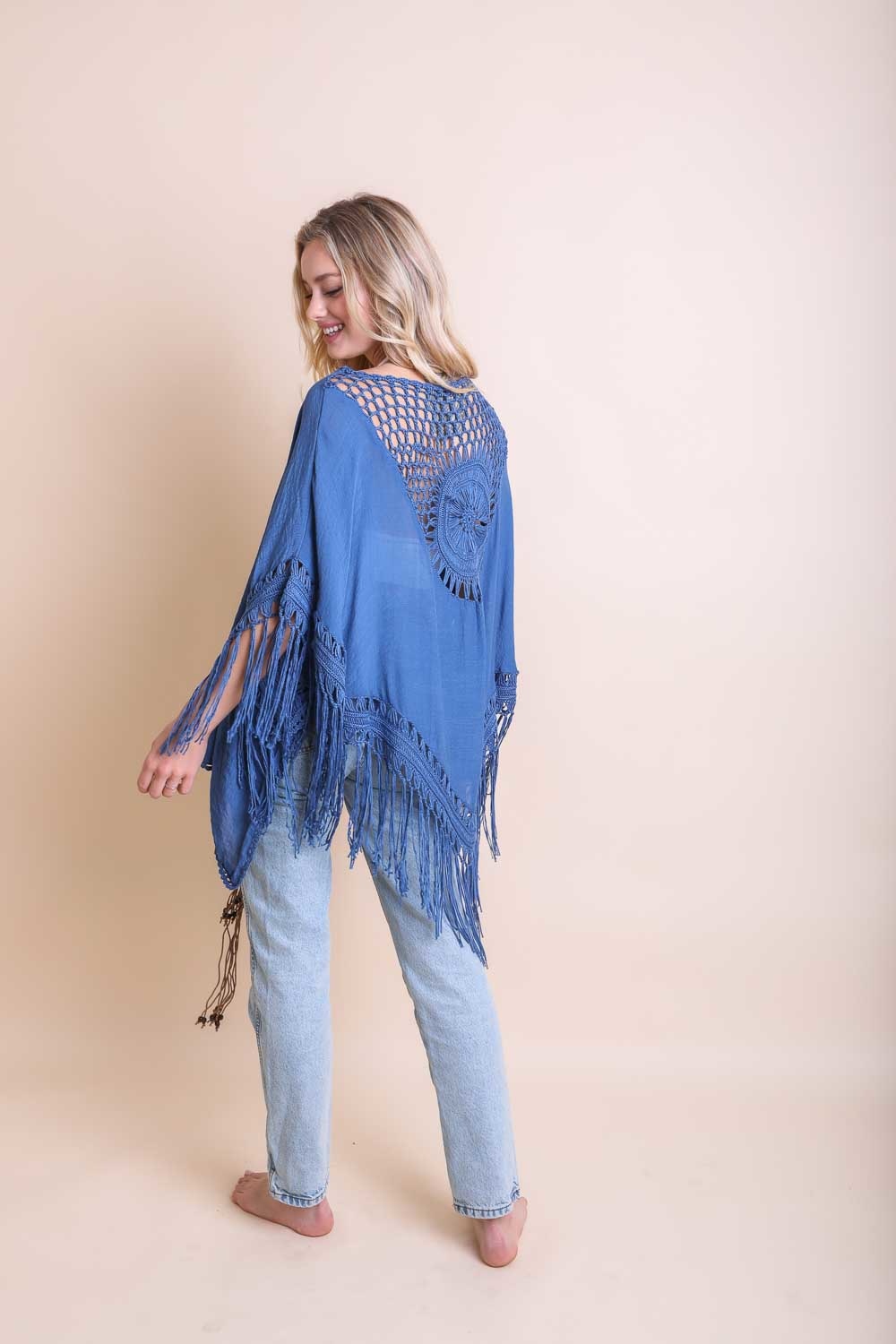 Crochet Medallion Tassel Kimono Ponchos