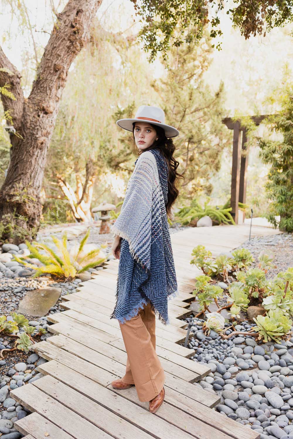 Cuddly Herringbone Hooded Poncho Ponchos