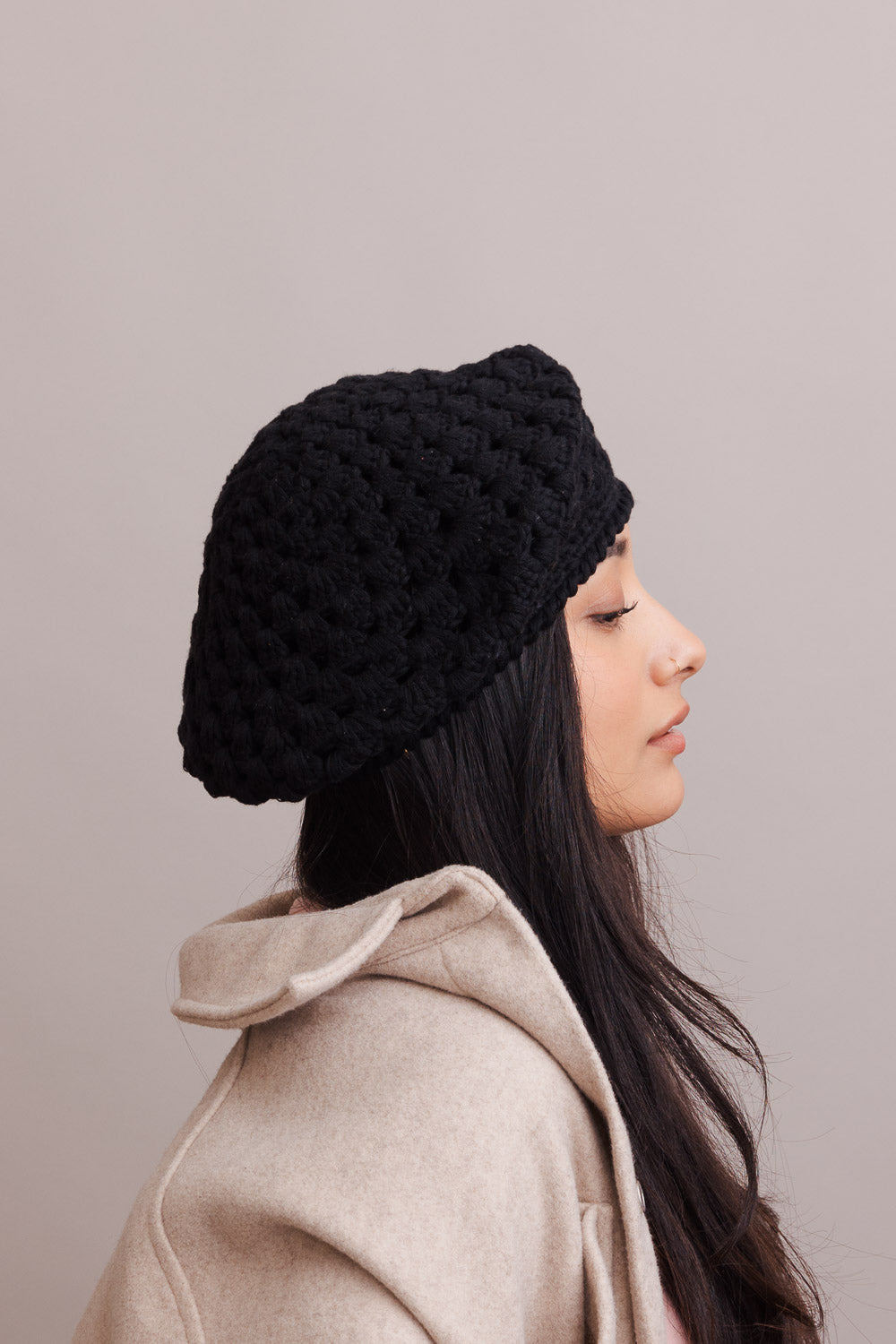 Darling Crochet Knitted Beret Beanies One Size / Black