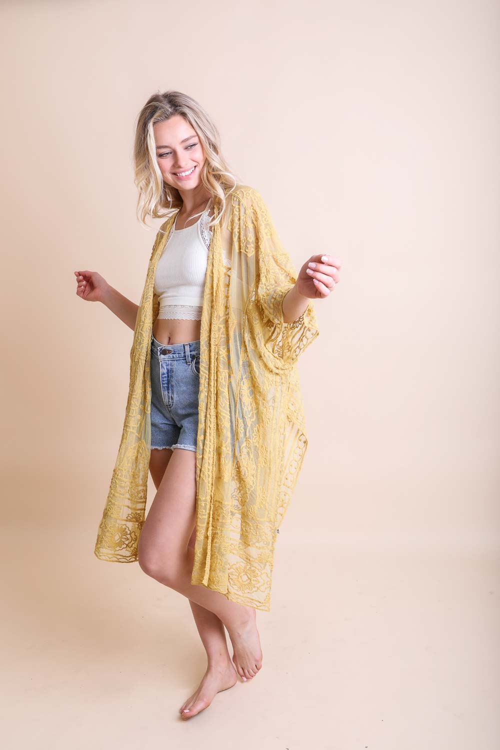 Sunny Day Floral Mandala Mesh Kimono