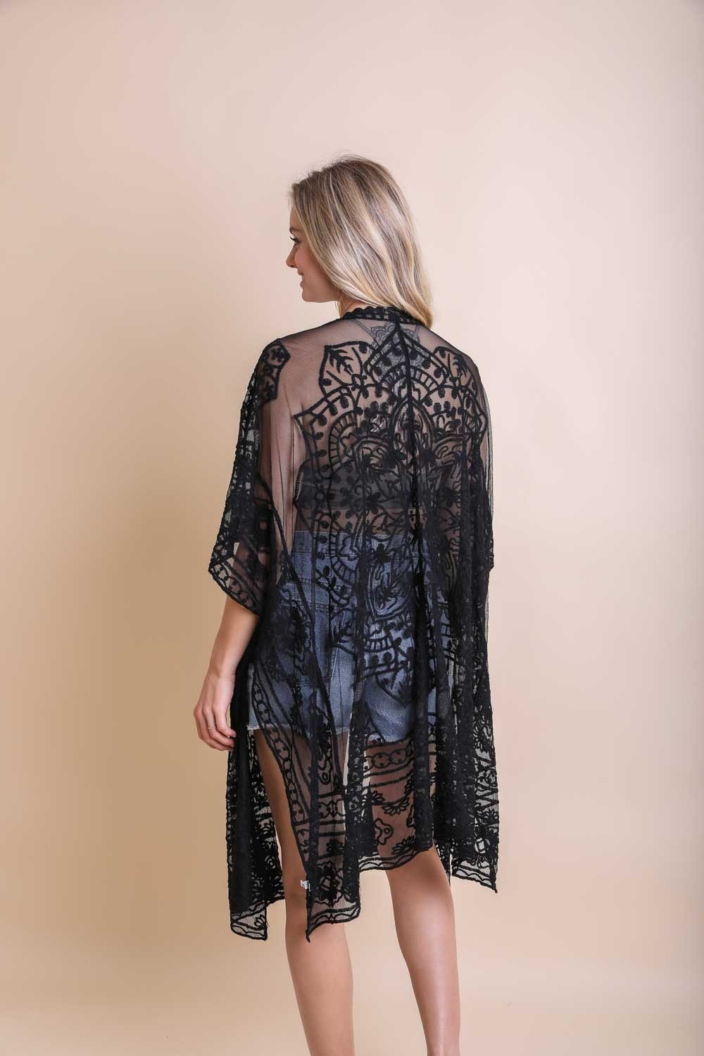 Floral Mandala Mesh Kimono Ponchos