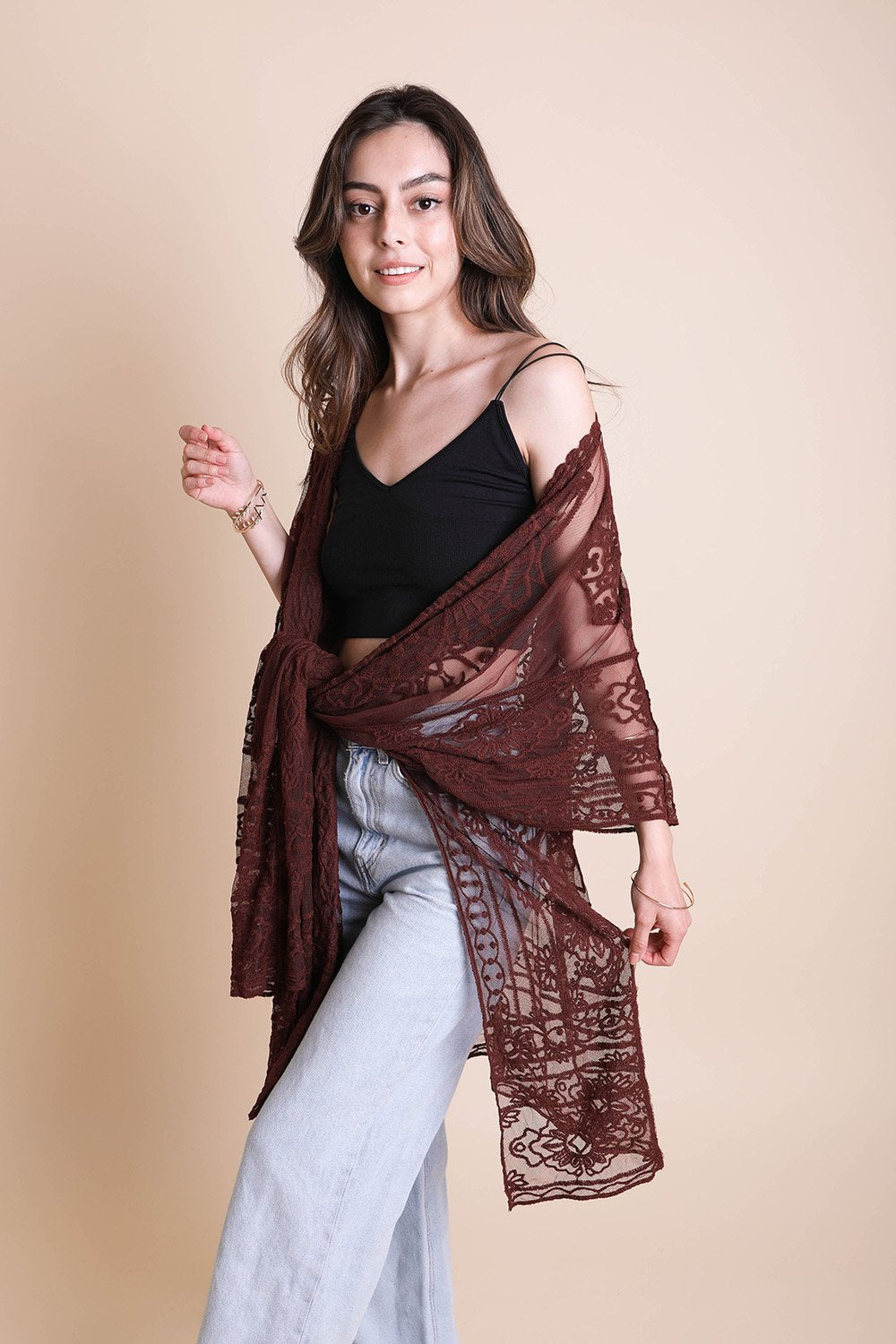 Floral Mandala Mesh Kimono Ponchos