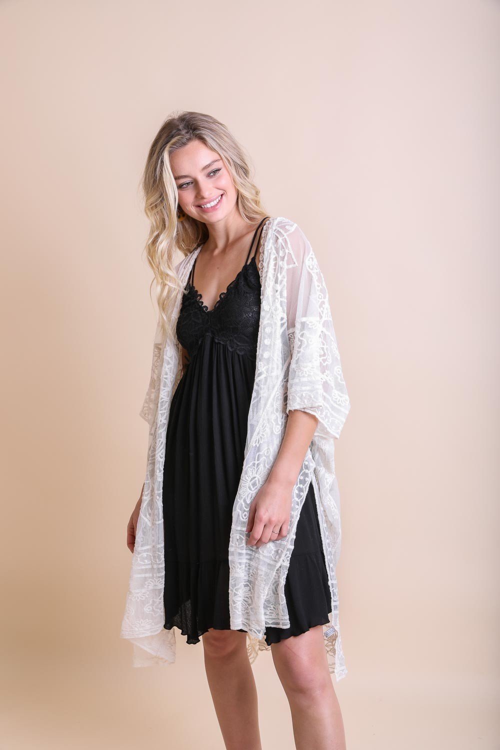 Floral Mandala Mesh Kimono Ponchos Natural