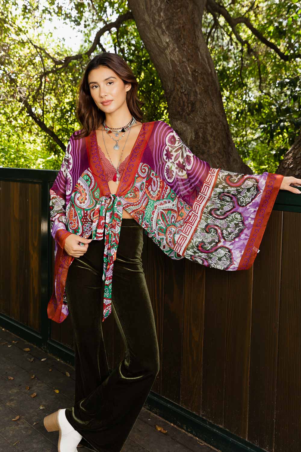 Free Spirit Boho Tie Front Wrap w/ Armholes Kimono One Size