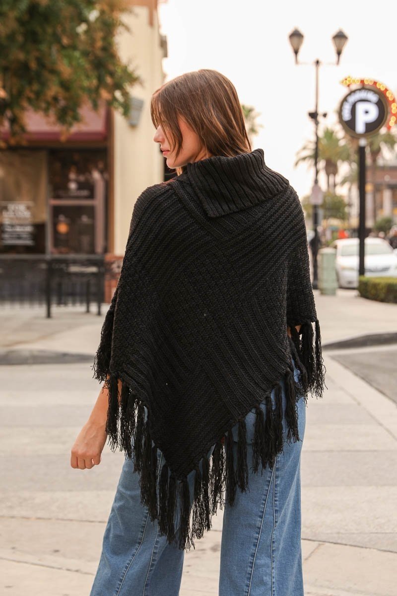 High Neck Multi-Tasseled Poncho Ponchos