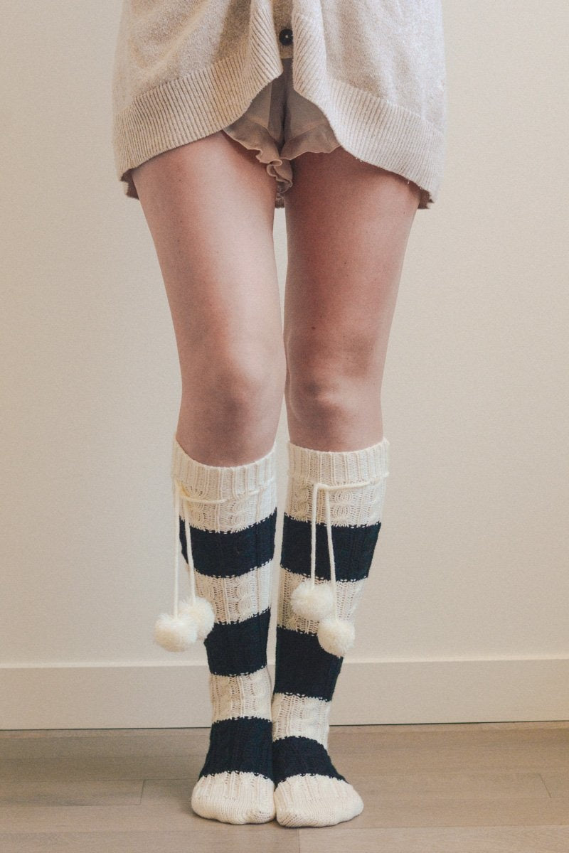 Knee High Striped Pom Socks Hats & Hair