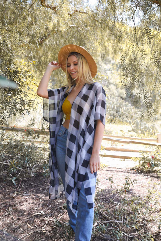 Lightweight Buffalo Check Kimono Black