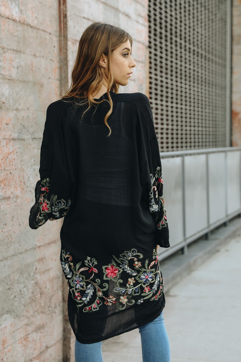 Long Floral Kimono Cardigan