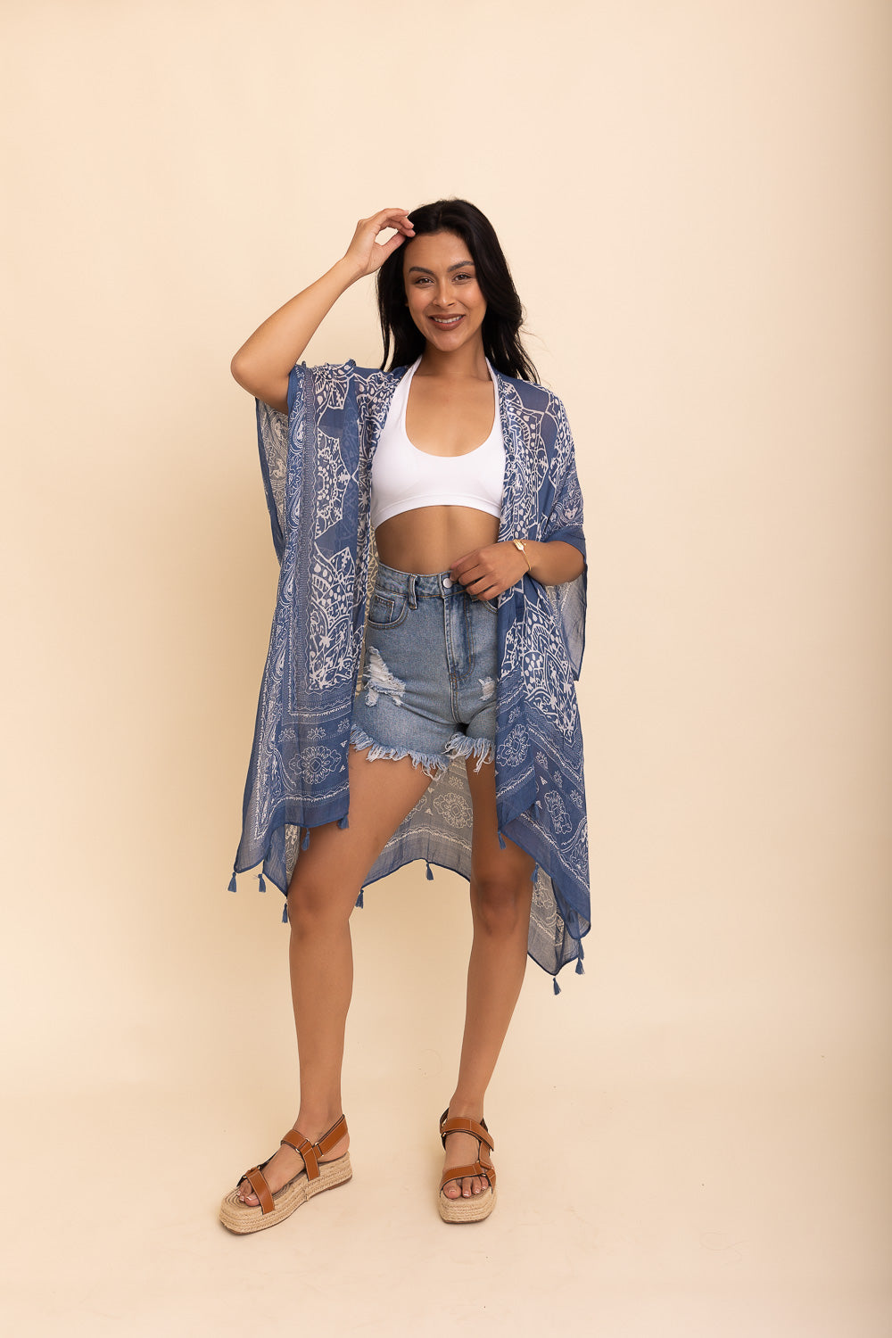 Mandala Tassel Kimono One Size / Navy