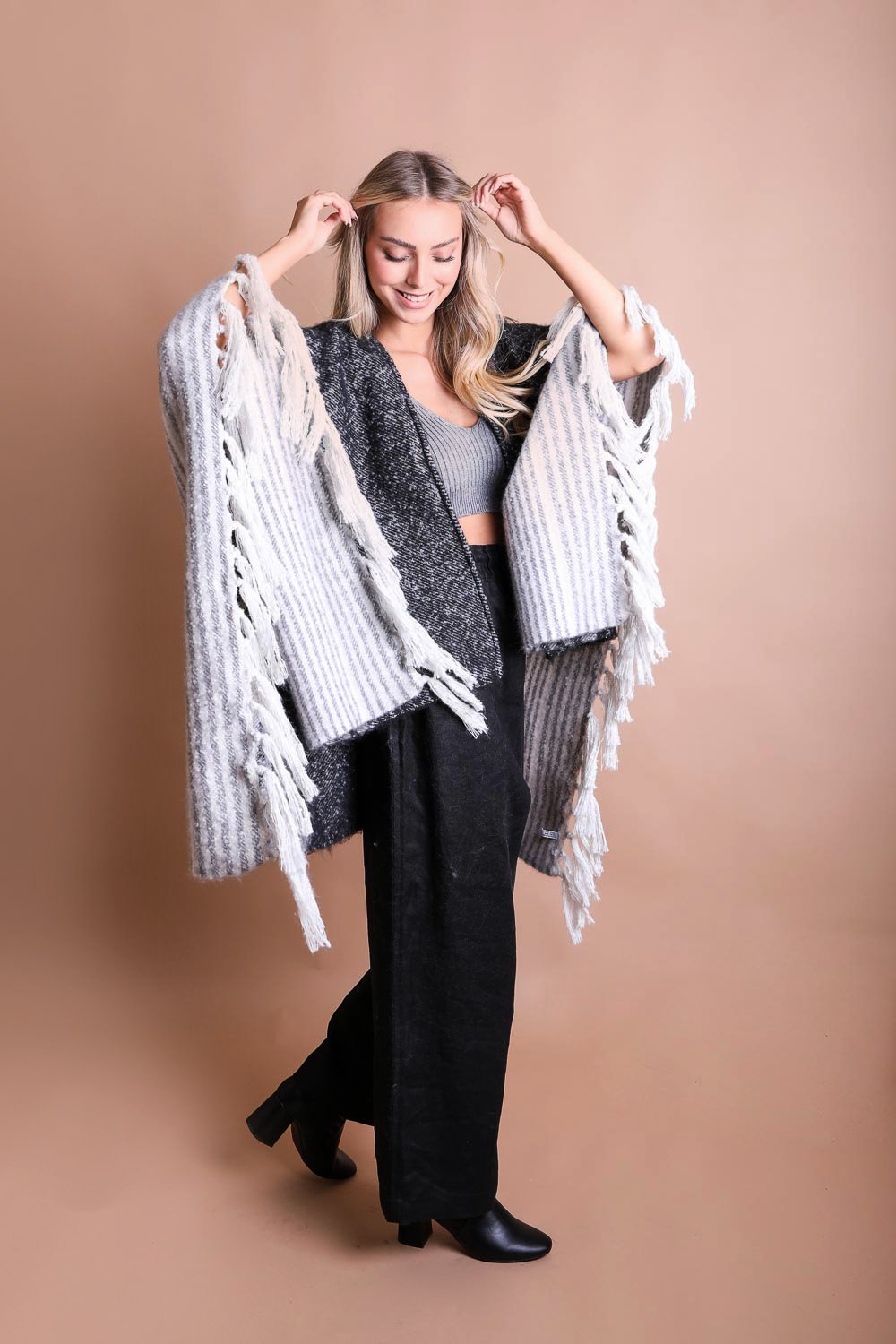 Mohair Striped Ruana Ponchos