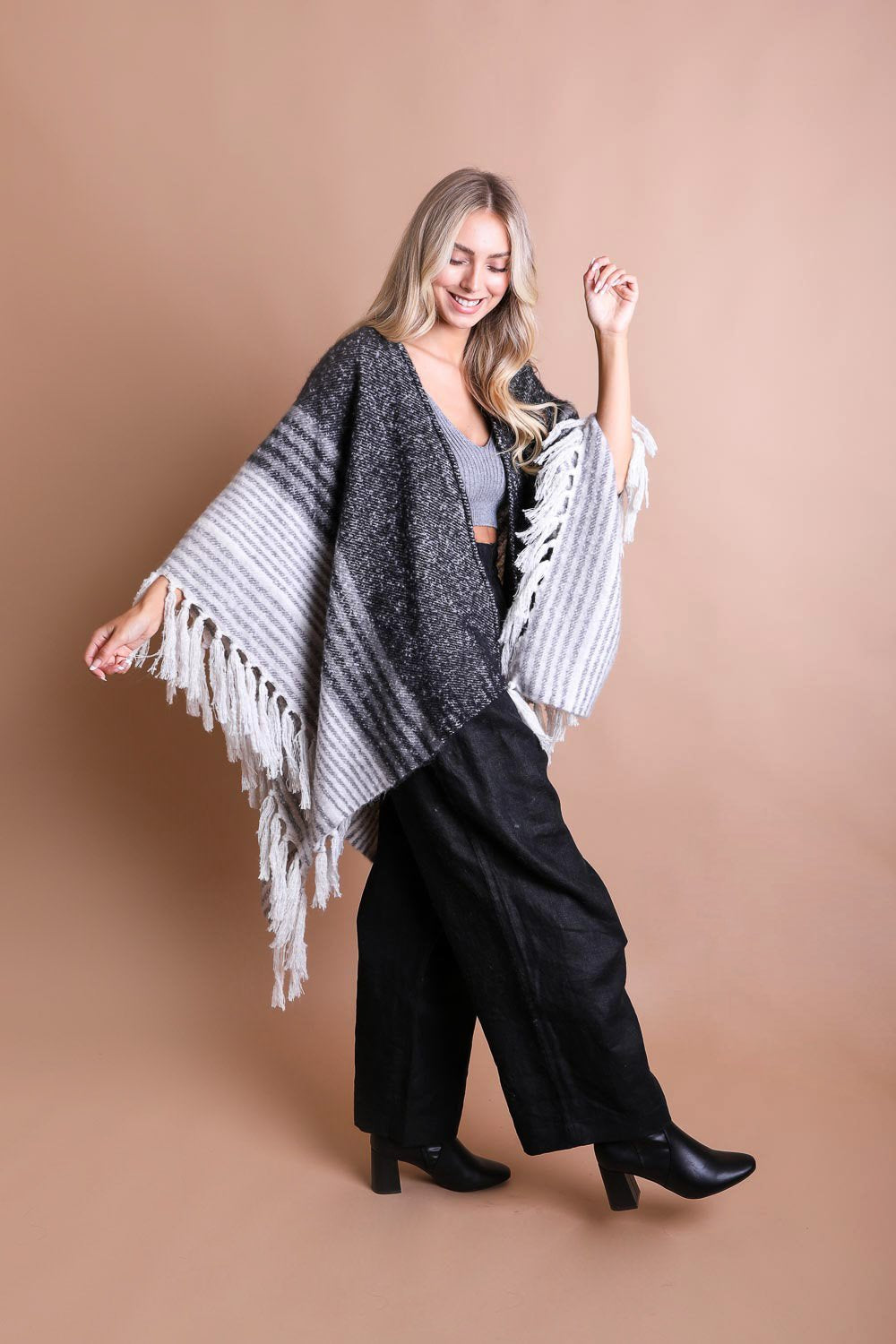 Mohair Striped Ruana Ponchos