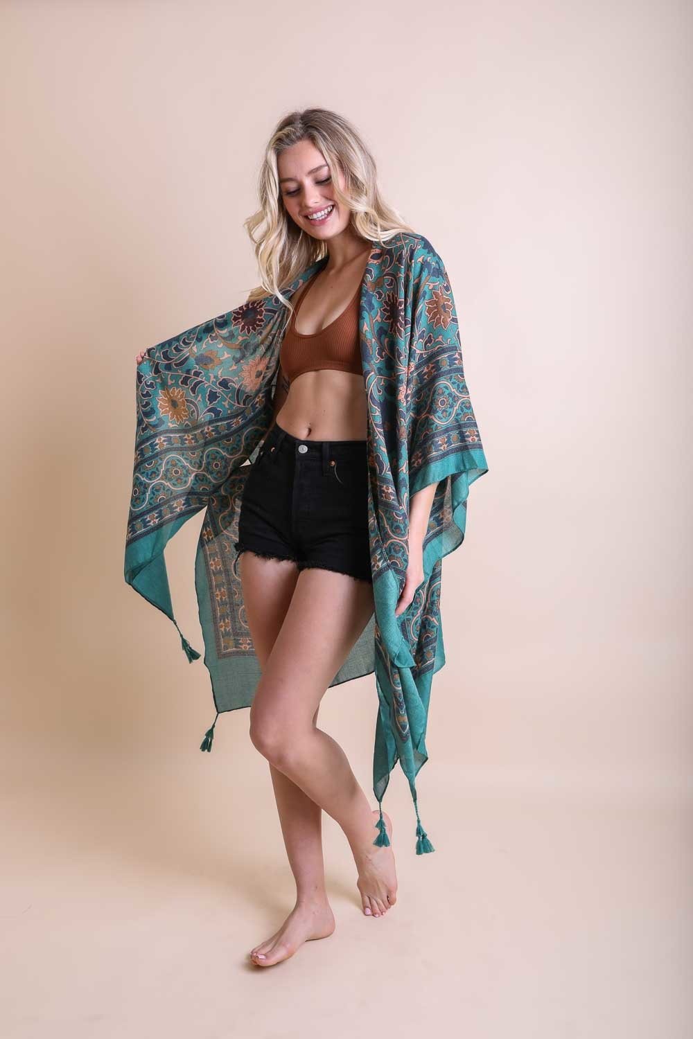 Moroccan Touch Tapestry Kimono One Size / Emerald