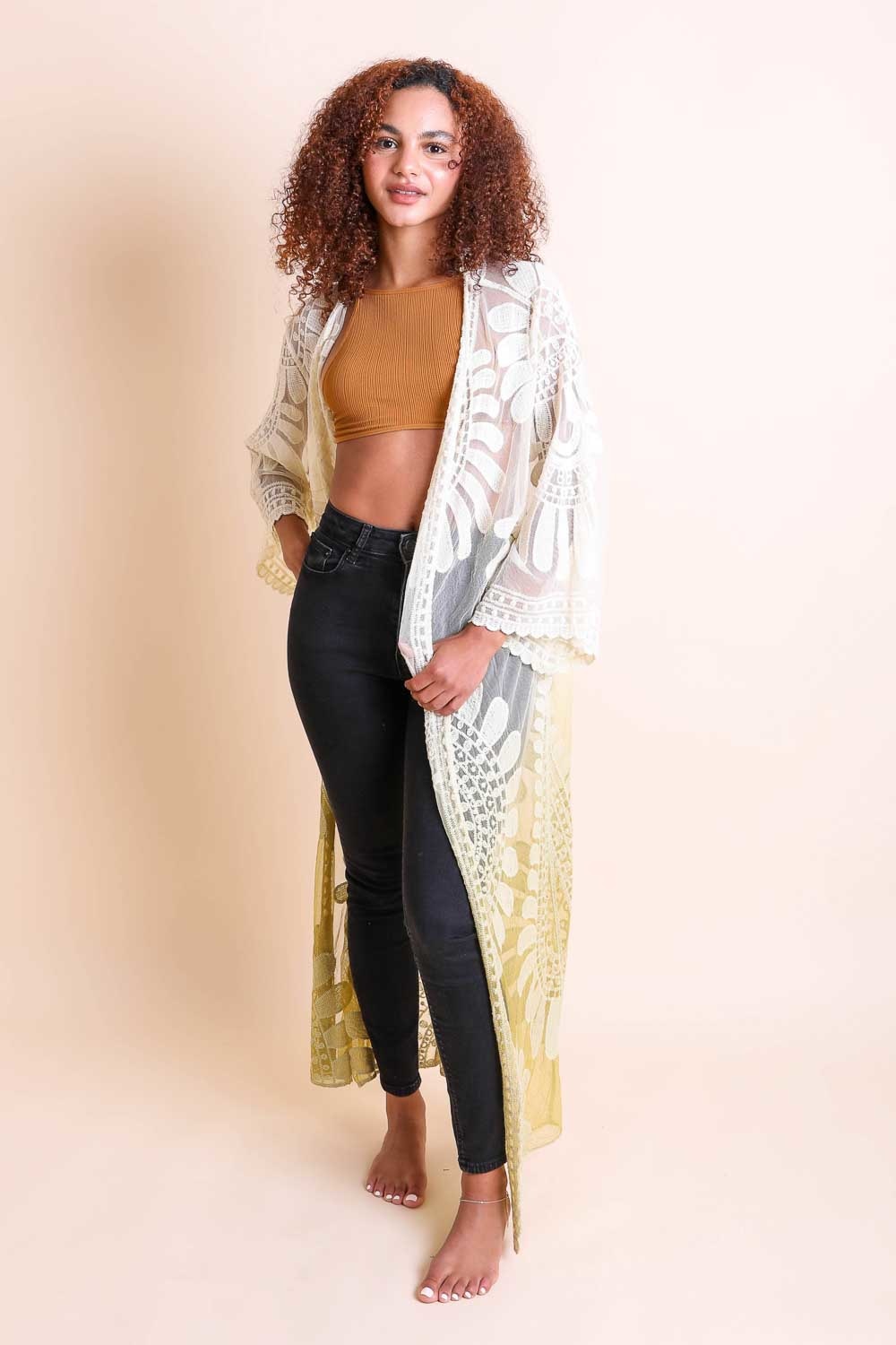 Ombre Bohemian Lace Kimono Ochre