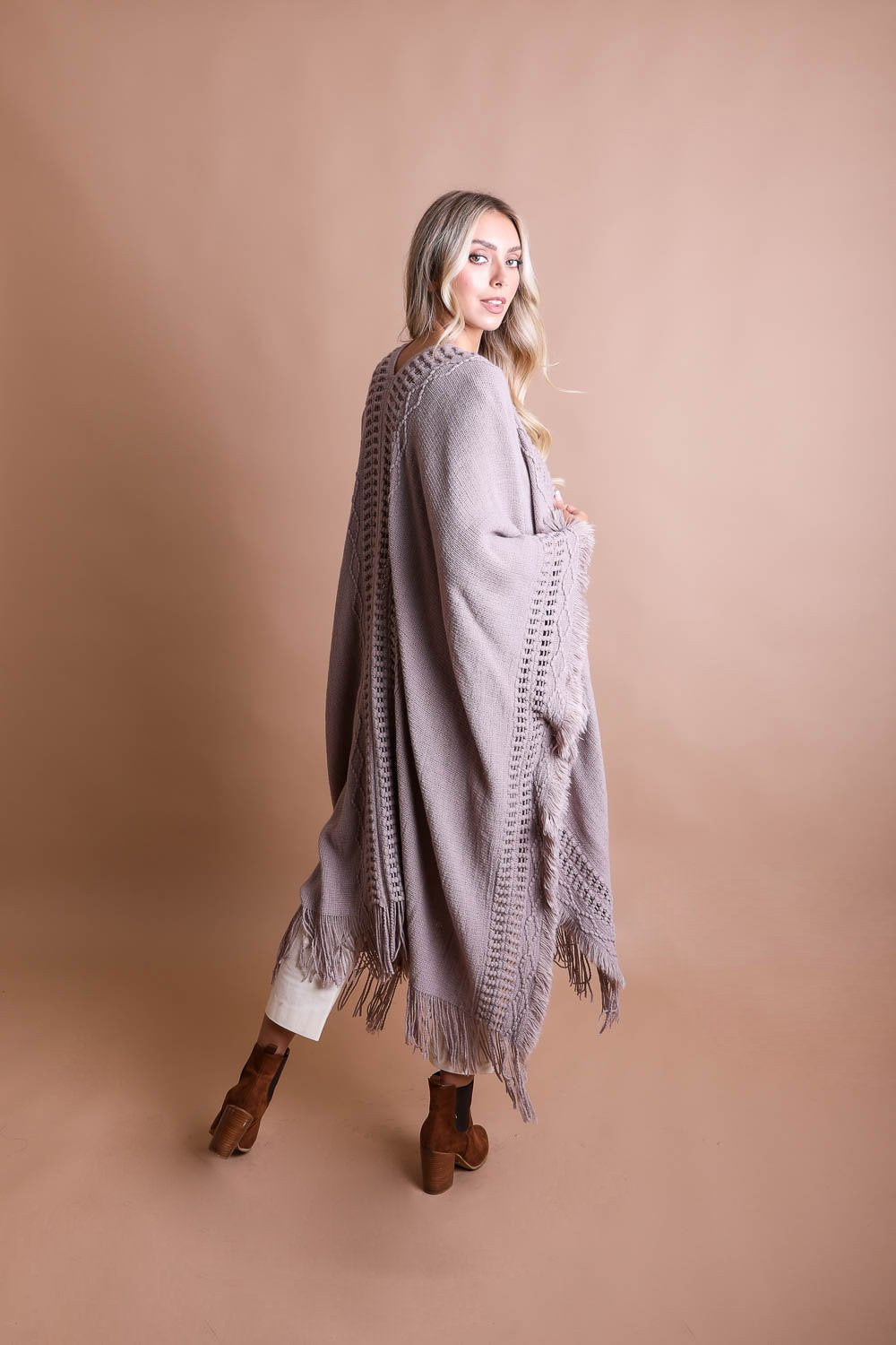 Open Work Frayed Bohemian Ruana Ponchos